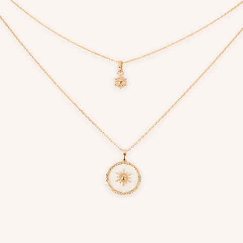 Collier double soleils blanc or - Pomme Cannelle