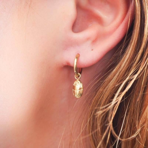 Boucles d'oreilles créoles Scarabée acier or - Zag Bijoux