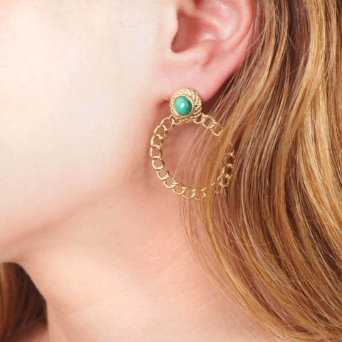 Mani green steel gold earrings - Zag Bijoux