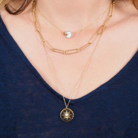 Collier Union nacré acier or - Zag Bijoux