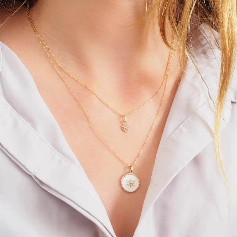 Collier double soleils blanc or - Pomme Cannelle Collier double soleils blanc or - Pomme Cannelle