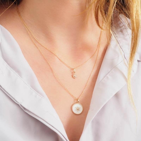 Collier double soleils blanc or - Pomme Cannelle