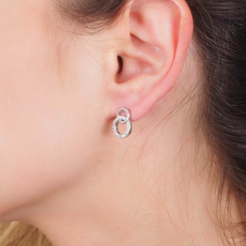 Linked silver rings earrings - Pomme Cannelle