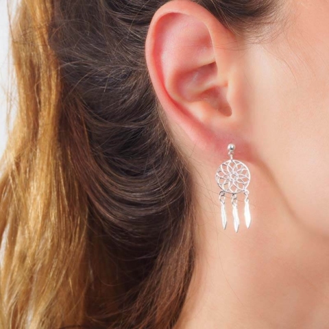 Boucles d'oreilles attrape rêve argent - Pomme Cannelle