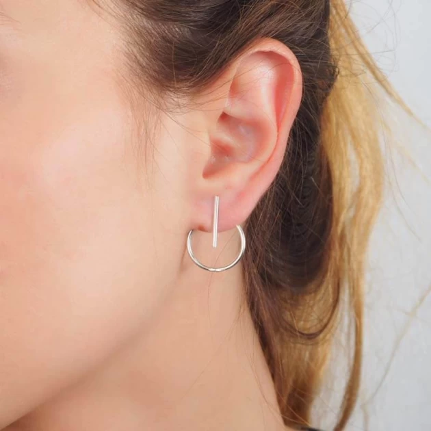 Bar circle gold earrings -...