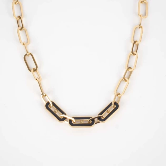 Ahmès black steel gold necklace - Zag Bijoux