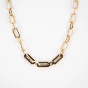 Ahmès black steel gold necklace - Zag Bijoux