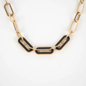 Ahmès black steel gold necklace - Zag Bijoux