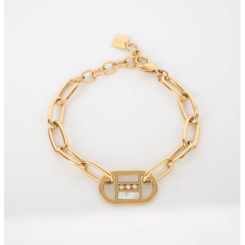 Bracelet mailles nacré acier or - Zag Bijoux