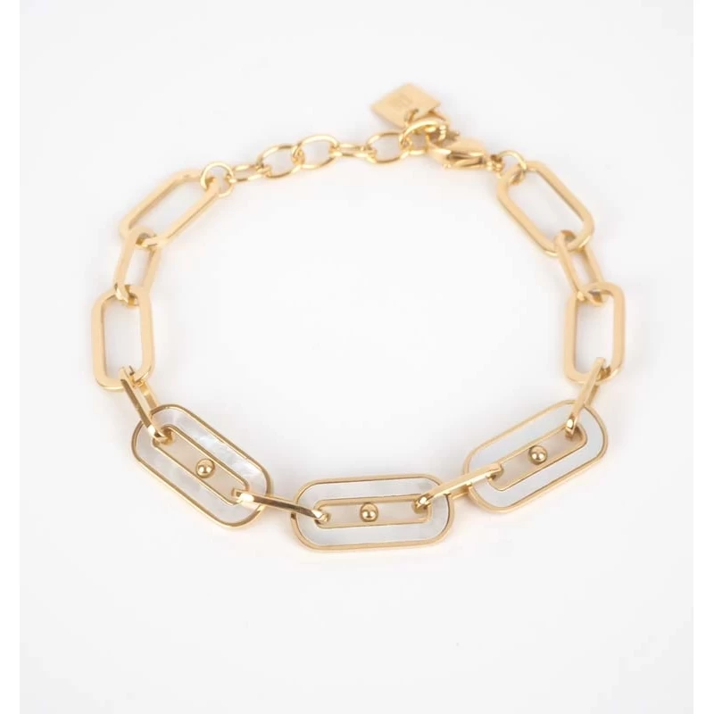 Bracelet mailles 3 nacres acier or - Zag Bijoux Bracelet mailles 3 nacres acier or - Zag Bijoux