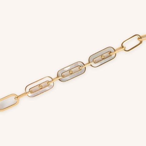 Bracelet mailles 3 nacres acier or - Zag Bijoux