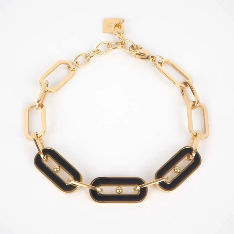 Bracelet 3 mailles noires acier or - Zag Bijoux Bracelet 3 mailles noires acier or - Zag Bijoux
