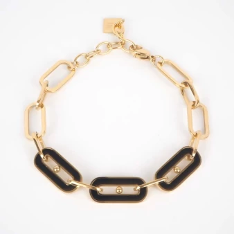 Bracelet 3 mailles noires acier or - Zag Bijoux