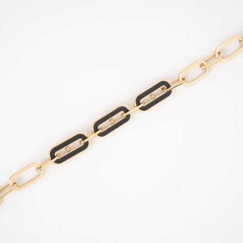 Bracelet 3 mailles noires acier or - Zag Bijoux