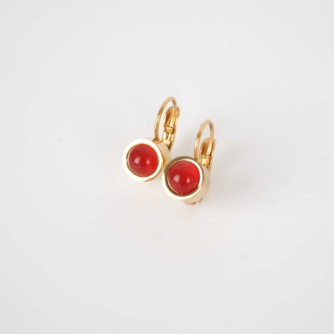 Boucles d'oreilles dormeuses rouges acier or - Zag Bijoux