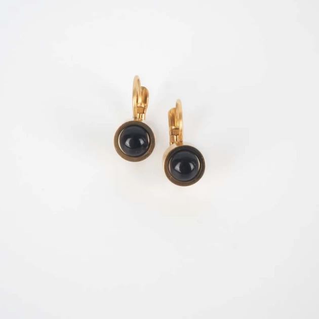 Boucles d'oreilles dormeuses noires acier or - Zag Bijoux