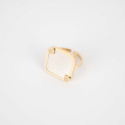 Bague carré nacré acier or - Zag Bijoux