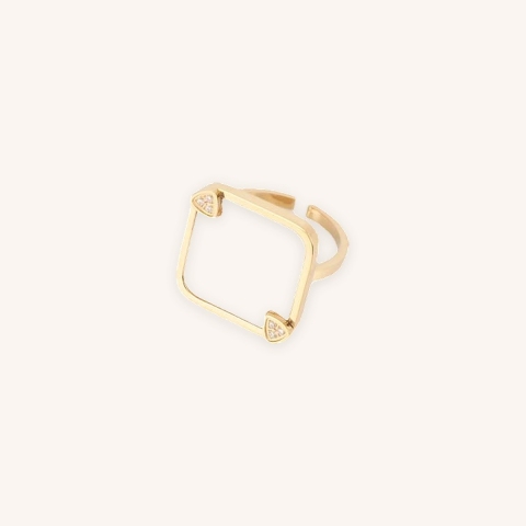Square pearly steel gold ring - Zag Bijoux
