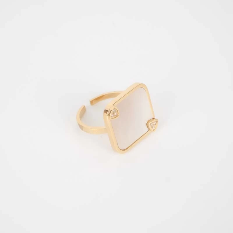 Bague carré nacré acier or - Zag Bijoux Bague carré nacré acier or - Zag Bijoux