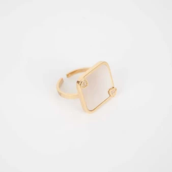 Square pearly steel gold ring - Zag Bijoux