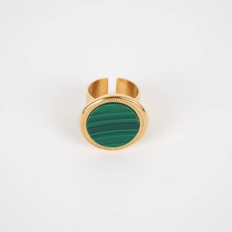Green lozenge steel gold ring - Zag Bijoux