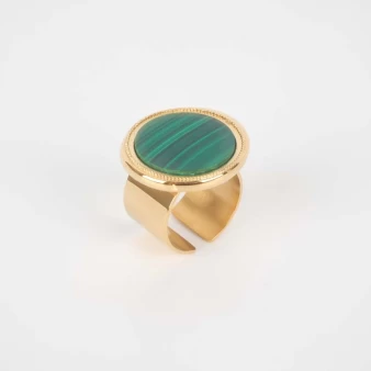 Green lozenge steel gold ring - Zag Bijoux