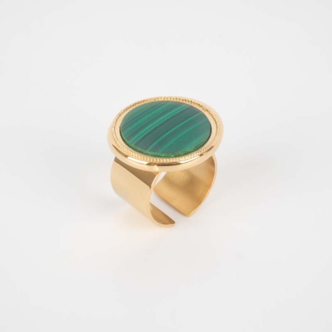 Bague pastille verte acier or - Zag Bijoux
