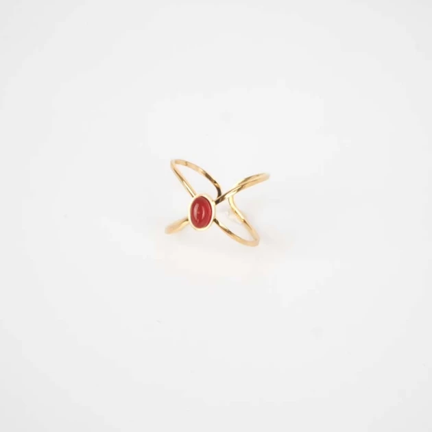 Red steel gold star ring -...