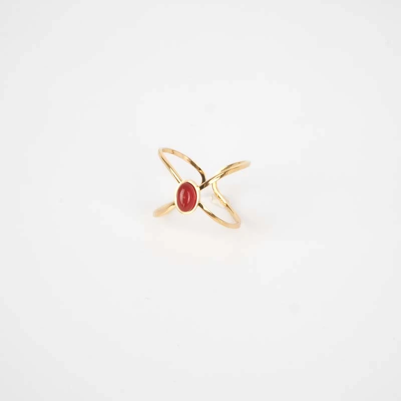 Red steel gold star ring - Zag Bijoux