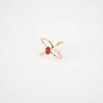 Red steel gold star ring -...