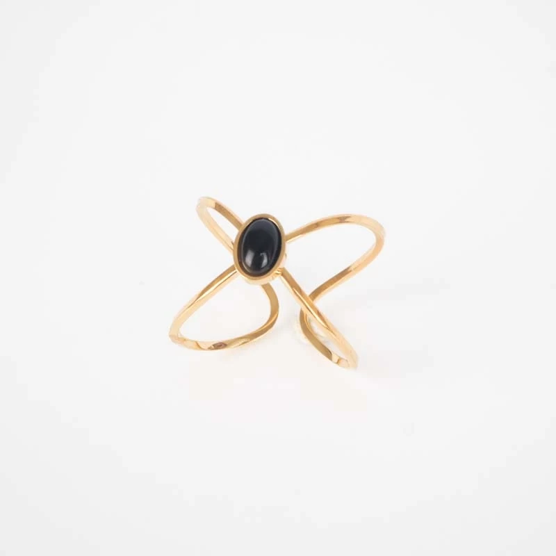 Black steel gold star ring - Zag Bijoux