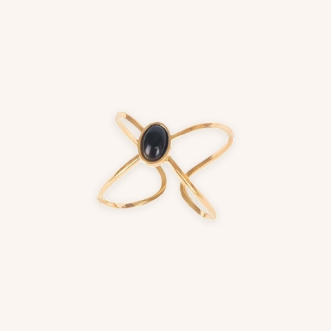 Bague étoile noire acier or - Zag Bijoux