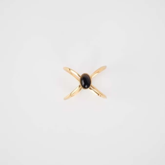 Black steel gold star ring - Zag Bijoux