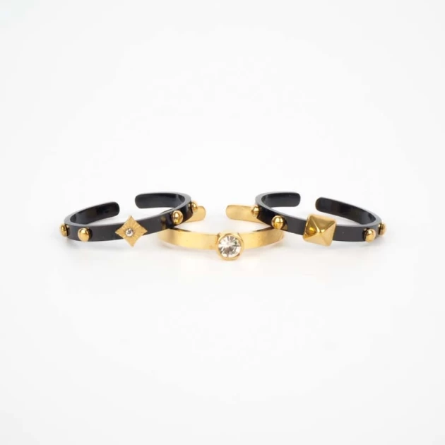Black and gold trio ring -...