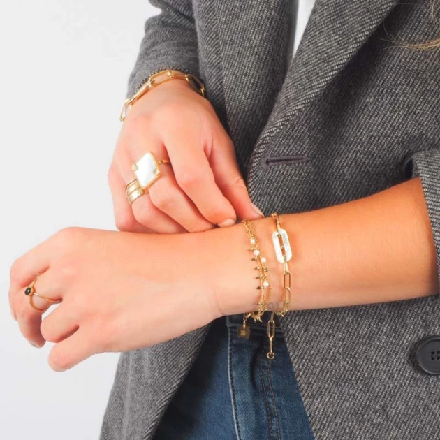 Mother-of-pearl bracelet fine mesh gold steel - Zag Bijoux