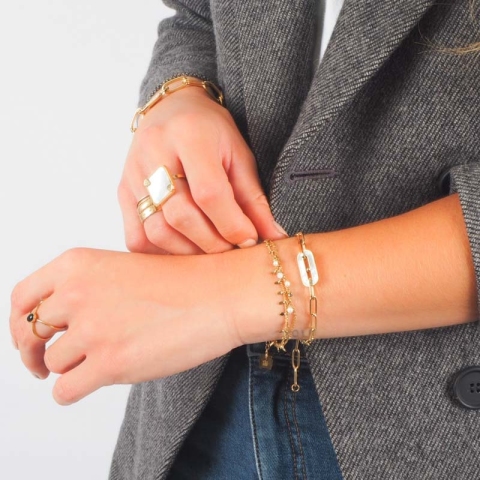 Bracelet nacre maille fine acier or - Zag Bijoux