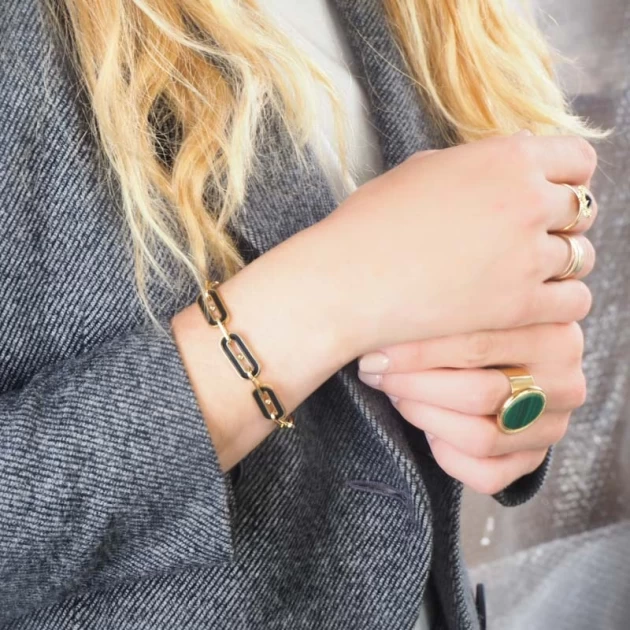 Bracelet 3 mailles noires acier or - Zag Bijoux