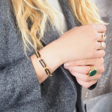 Bracelet 3 mailles noires acier or - Zag Bijoux