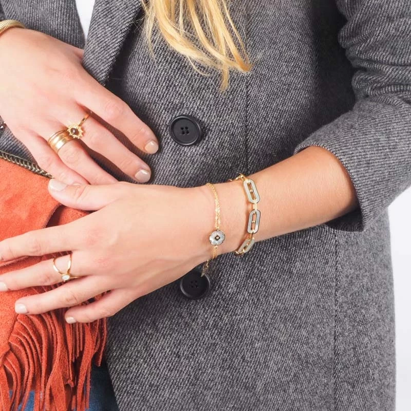 Bracelet mailles 3 nacres acier or - Zag Bijoux Bracelet mailles 3 nacres acier or - Zag Bijoux
