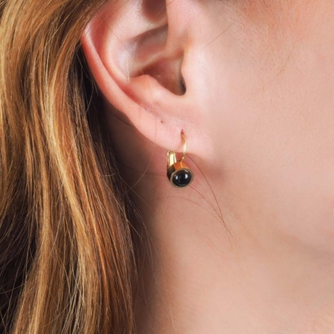 Boucles d'oreilles dormeuses noires acier or - Zag Bijoux