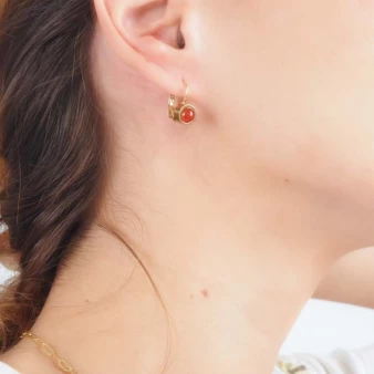 Boucles d'oreilles dormeuses rouges acier or - Zag Bijoux