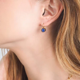 Blue steel gold sleeper earrings - Zag Bijoux