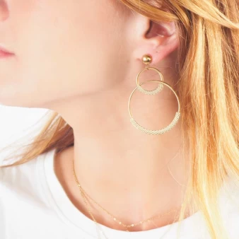Scaled circle earrings in gold steel - Zag Bijoux