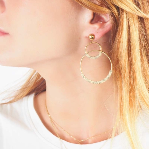 Boucles d'oreilles cercles écaillés acier or - Zag Bijoux