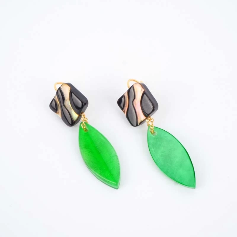 Capiz leaf and brown mother-of-pearl earrings - Nature Bijoux