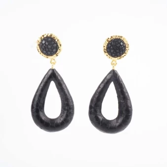 Gold-plated black snake earrings - Barong Barong