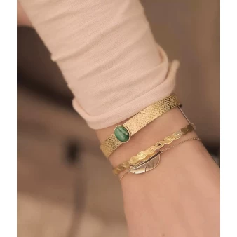 Malachite stone gold bangle bracelet - Zag Bijoux