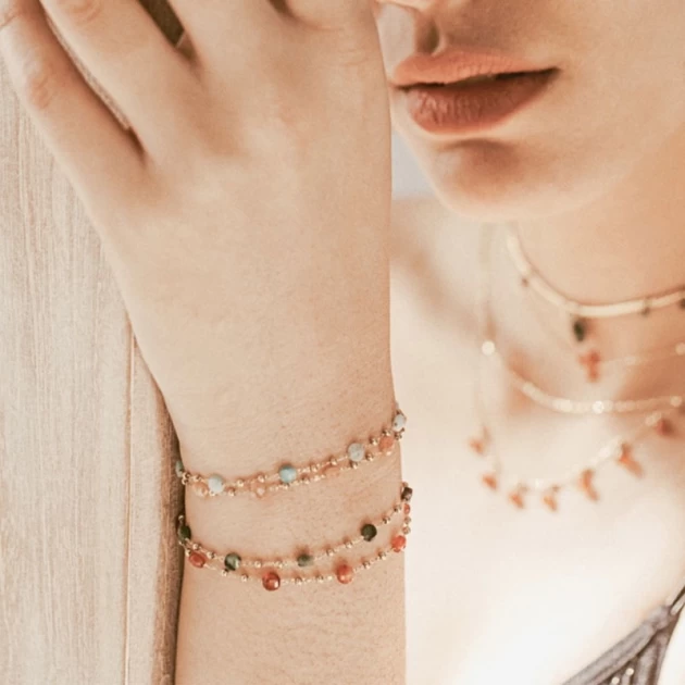 Malachite stone bead bracelet in gold steel - Zag Bijoux