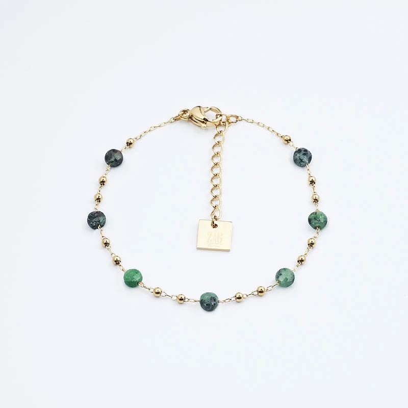 Malachite stone bead bracelet in gold steel - Zag Bijoux