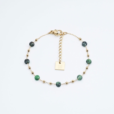 Bracelet stone bille malachite en acier or jaune - Zag Bijoux